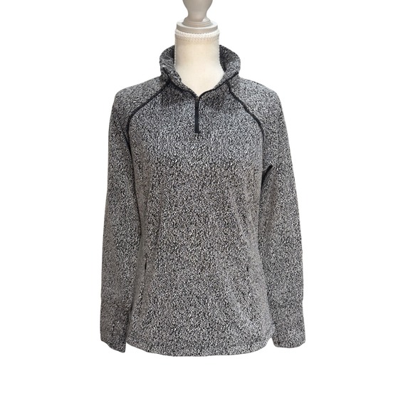 Avia Tops - Avia Womens Pullover Size Small Quarter Zip Space Dye Black White Long Sleeve